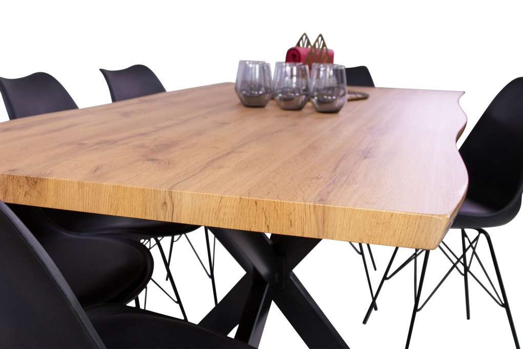 Esstisch Baumkante Holz-Optik Wildeiche 180 x 90 Spider-Gestell schwarz JOSY itemprop=