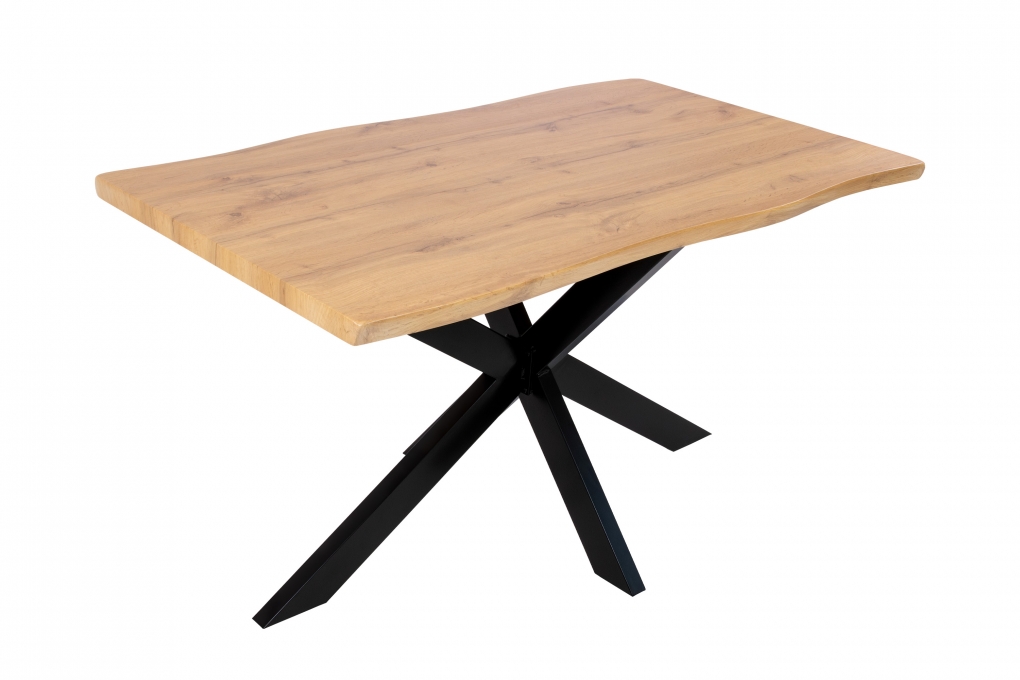 Esstisch Baumkante Holz-Optik Wildeiche 120 x 80 Spider-Gestell schwarz JOSY itemprop=