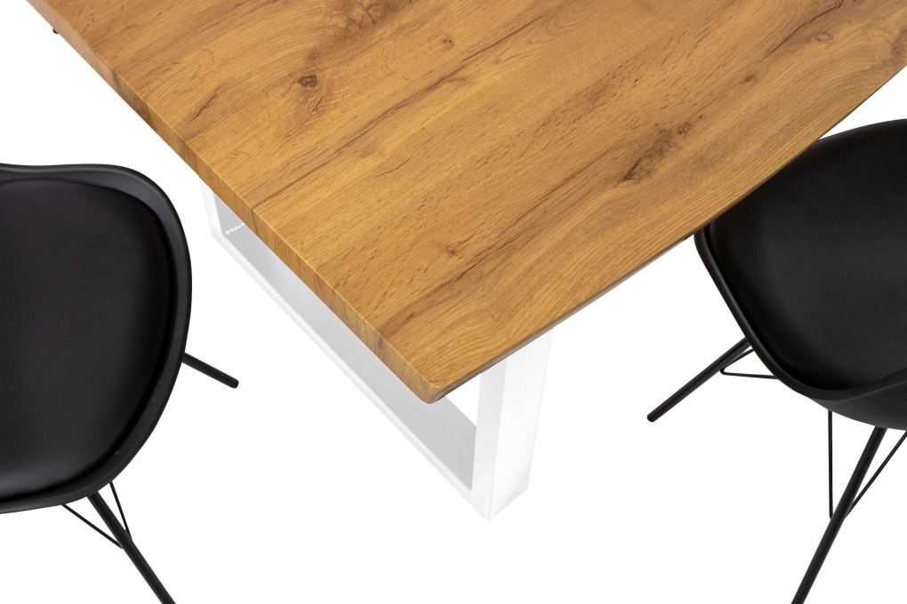 Esstisch Baumkante Holz-Optik Wildeiche 220 x 100 U-Gestell weiß JOSY itemprop=