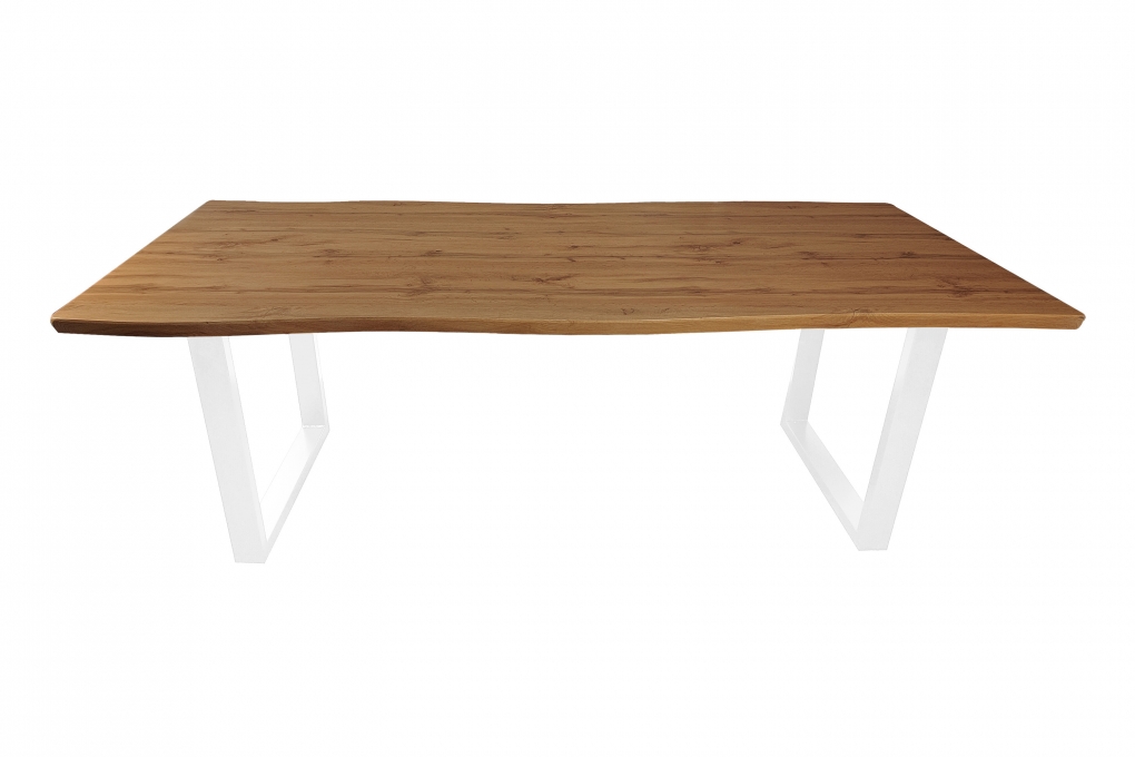 Esstisch Baumkante Holz-Optik Wildeiche 240 x 100 U-Gestell weiß JOSY itemprop=