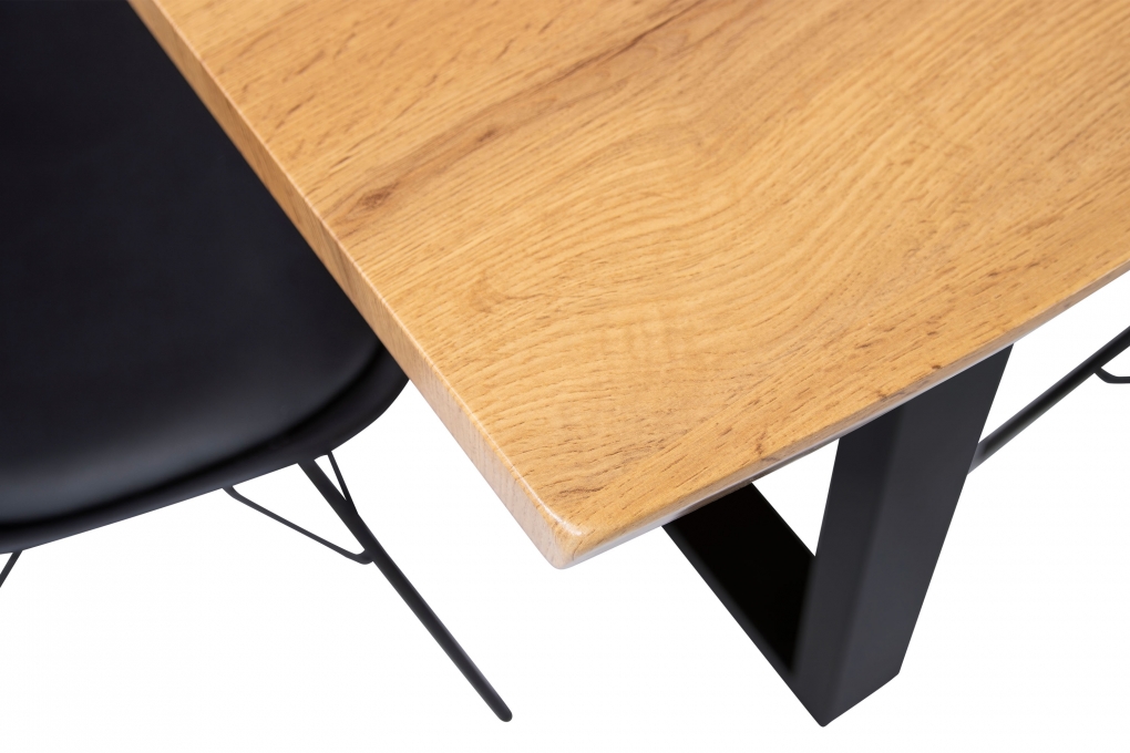 Esstisch Baumkante Holz Wildeiche-Optik 180 x 90 U-Gestell schwarz JOSY itemprop=