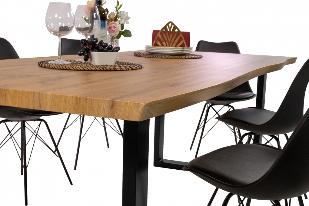Esstisch Baumkante Holz Wildeiche-Optik 220 x 100 U-Gestell schwarz JOSY itemprop=