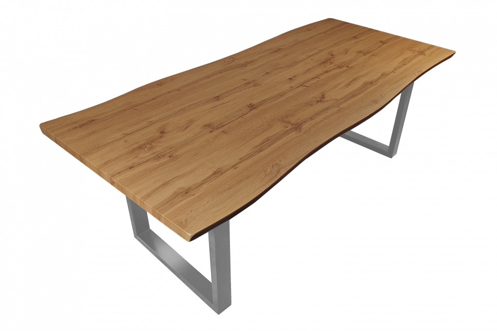 Esstisch Baumkante Holz-Optik Wildeiche 240 x 100 U-Gestell silber JOSY itemprop=