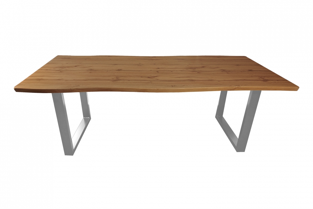 Esstisch Baumkante Holz-Optik Wildeiche 240 x 100 U-Gestell silber JOSY itemprop=