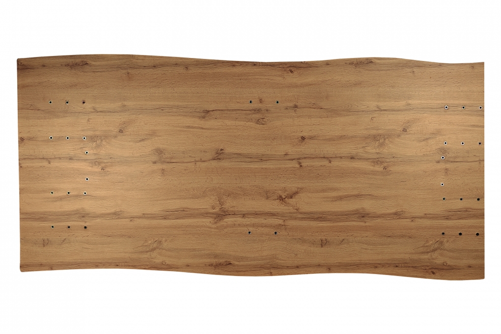Esstisch Baumkante Holz-Optik Wildeiche 240 x 100 U-Gestell silber JOSY itemprop=