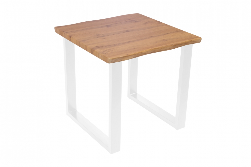 Esstisch Baumkante Holz-Optik Wildeiche 80 x 80 U-Gestell weiß JOSY itemprop=
