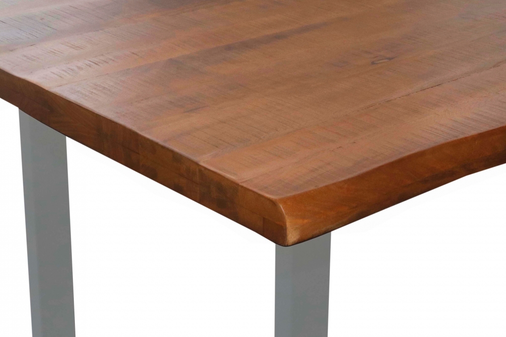 Esstisch Baumkante massiv Mango honigfarben 240 x 100 U-Gestell silber CALI itemprop=