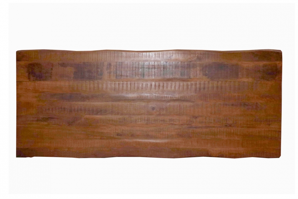 Esstisch Baumkante massiv Mango honigfarben 240 x 100 U-Gestell silber CALI itemprop=