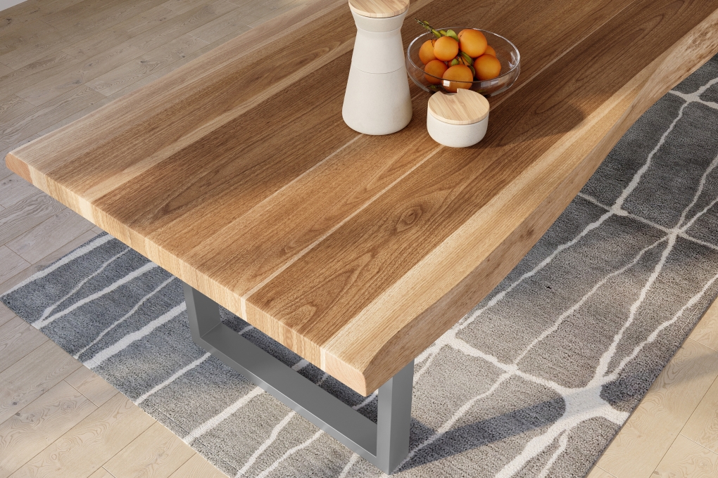 Esstisch Baumkante massiv Akazie natur 300 x 110 U-Gestell Metall silber TITAN itemprop=