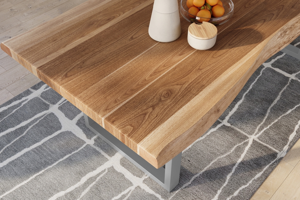 Esstisch Baumkante massiv Akazie natur 240 x 120 U-Gestell Metall silber TITAN itemprop=