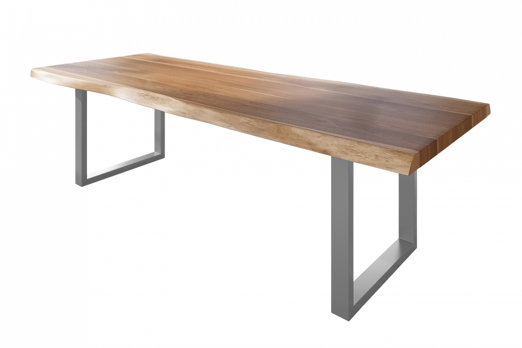 Esstisch Baumkante massiv Akazie natur 280 x 120 U-Gestell Metall silber TITAN itemprop=