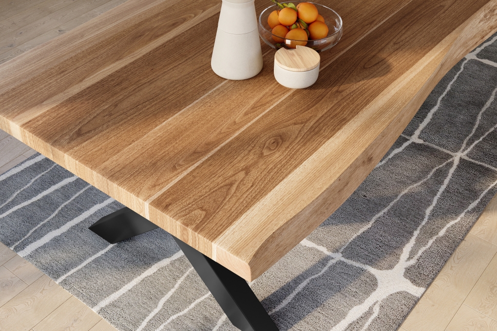 Esstisch Baumkante massiv Akazie natur 320 x 120 X-Gestell Metall schwarz TITAN itemprop=