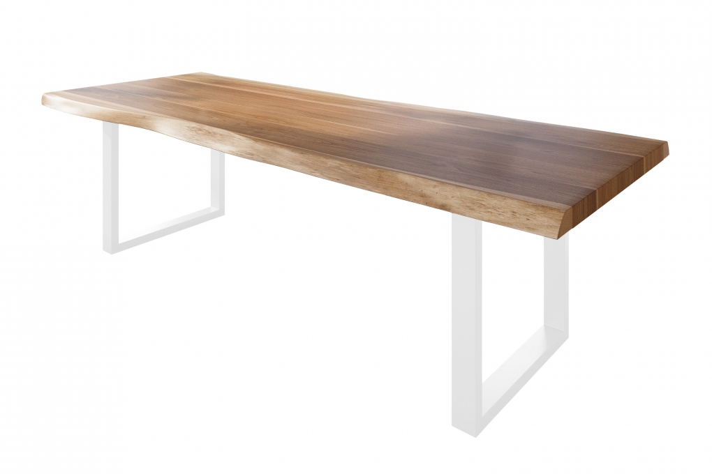 Esstisch Baumkante massiv Akazie natur 300 x 120 U-Gestell Metall weiß TITAN itemprop=