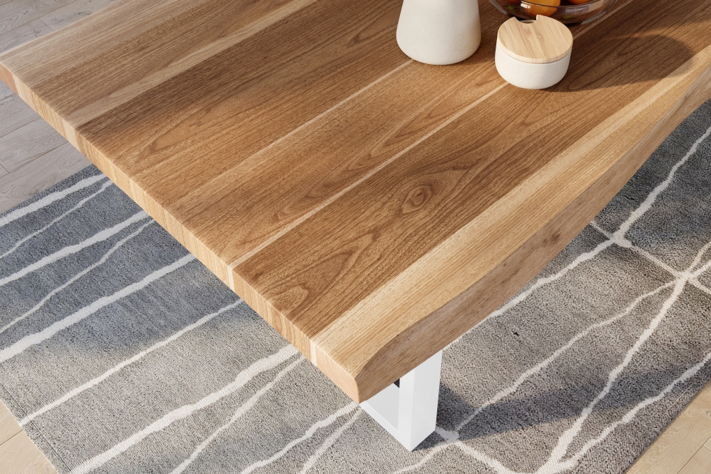 Esstisch Baumkante massiv Akazie natur 300 x 120 U-Gestell Metall weiß TITAN itemprop=