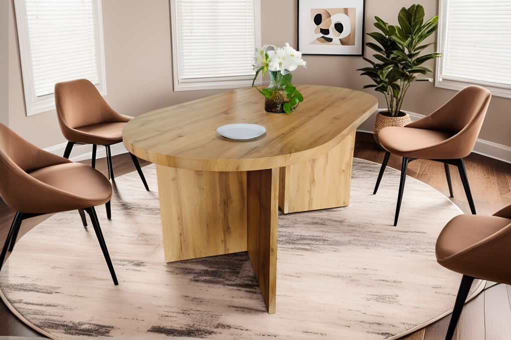 Esstisch 160 x 90 cm Holz Wildeiche-Optik gerade Kante oval V-Gestell OVI itemprop=