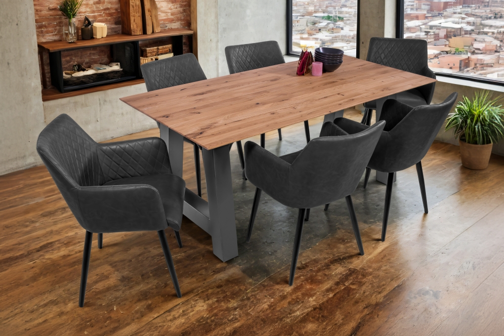 Esszimmertisch Schweizer Kante eckig massiv & geölt Eiche 180x90 silber A-Gestell Lotte itemprop=