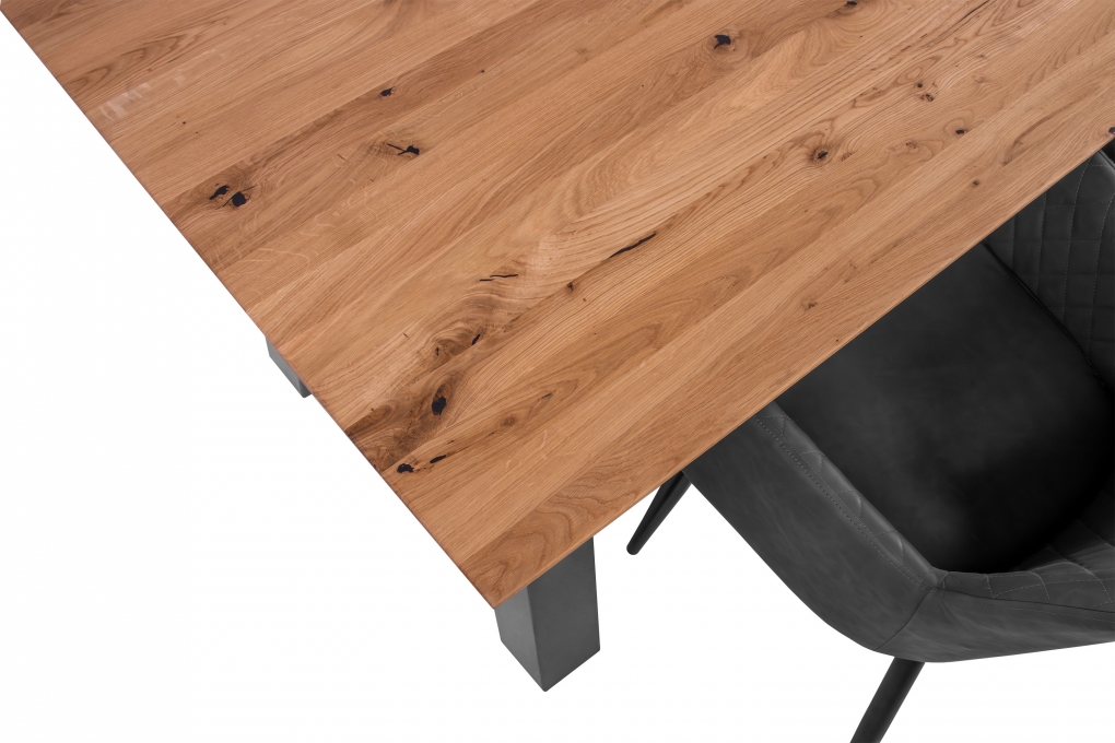 Esszimmertisch Schweizer Kante eckig massiv & geölt Eiche 180x90 silber A-Gestell Lotte itemprop=