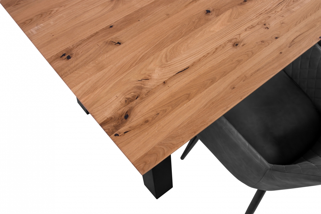 Esszimmertisch Schweizer Kante eckig massiv & geölt Eiche 200x100 schwarz A-Gestell Lotte itemprop=