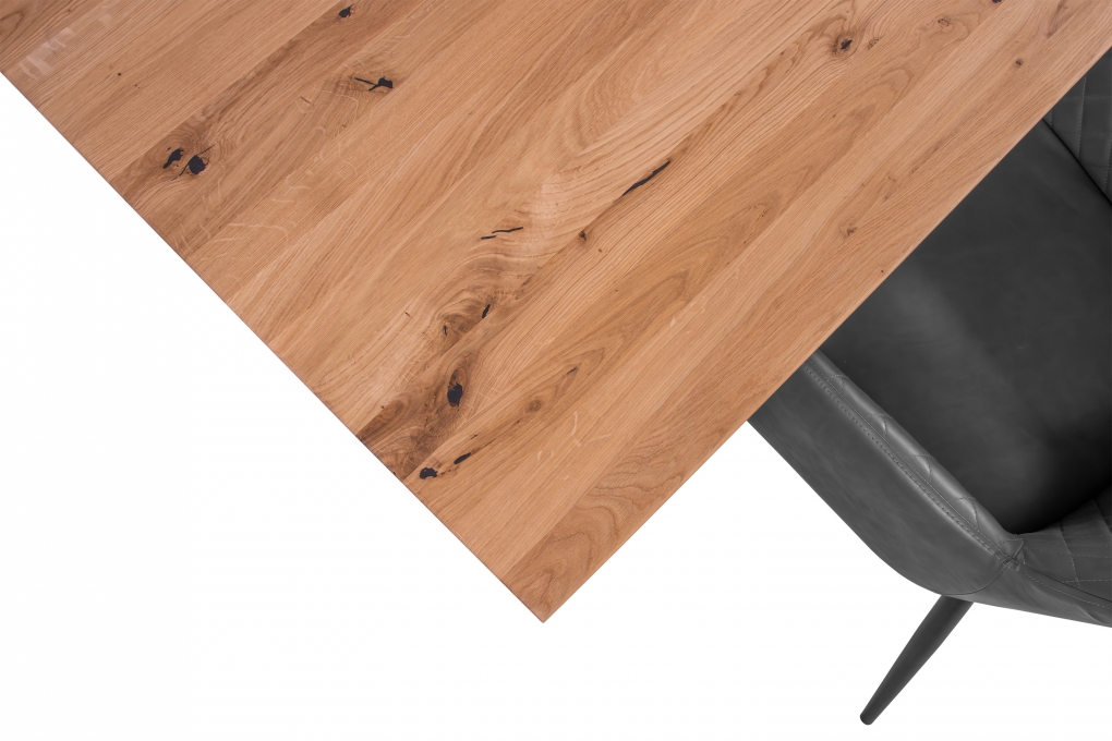 Esszimmertisch Schweizer Kante eckig massiv & geölt Eiche 180x90 weiß U-Gestell Lotte itemprop=