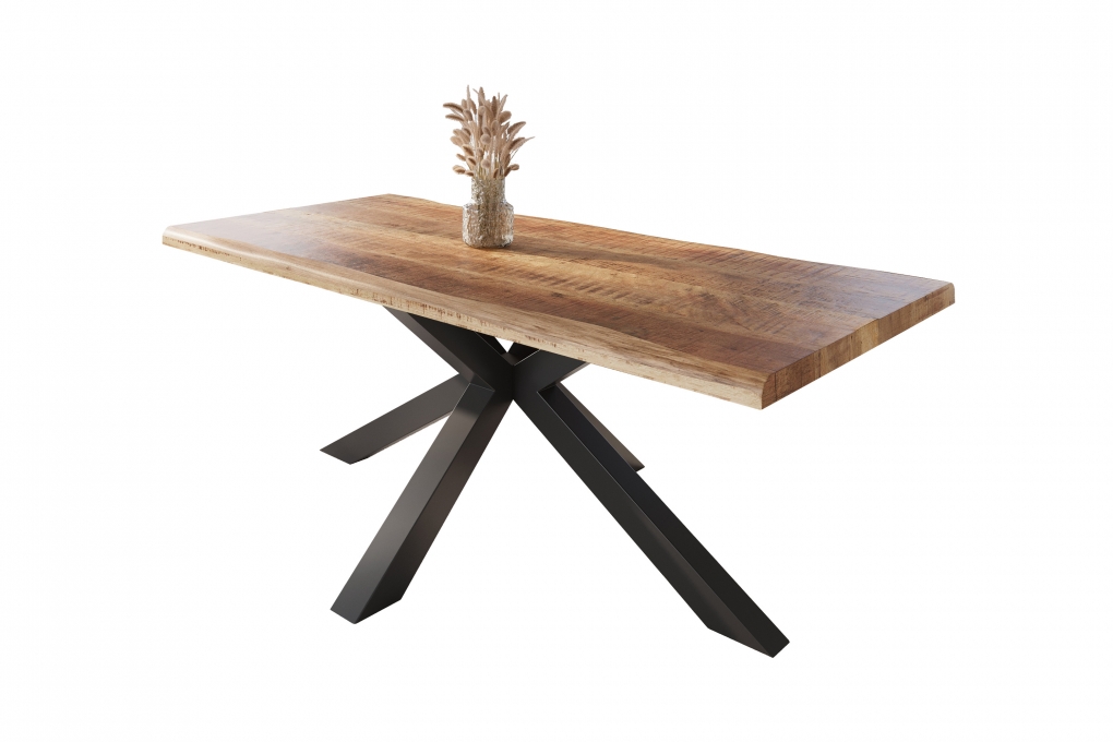 Esstisch Baumkante massiv Mango rough 220 x 100 Spider-Gestell schwarz ATLAS itemprop=