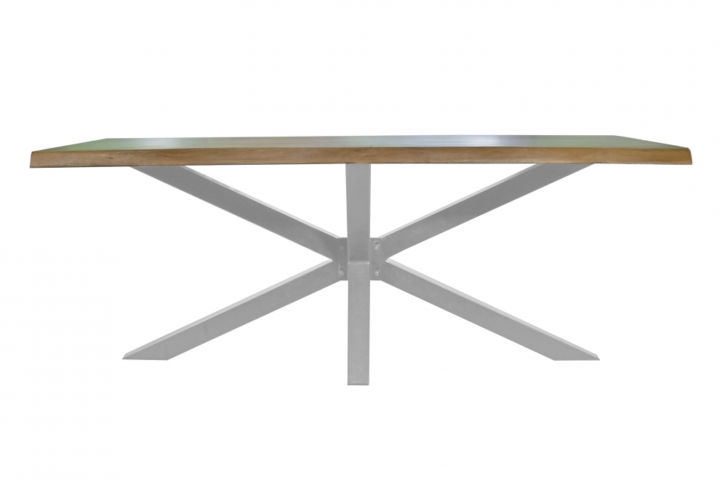 Esstisch Baumkante massiv Akazie Natur 180 x 90 Spider-Gestell silber TIM itemprop=
