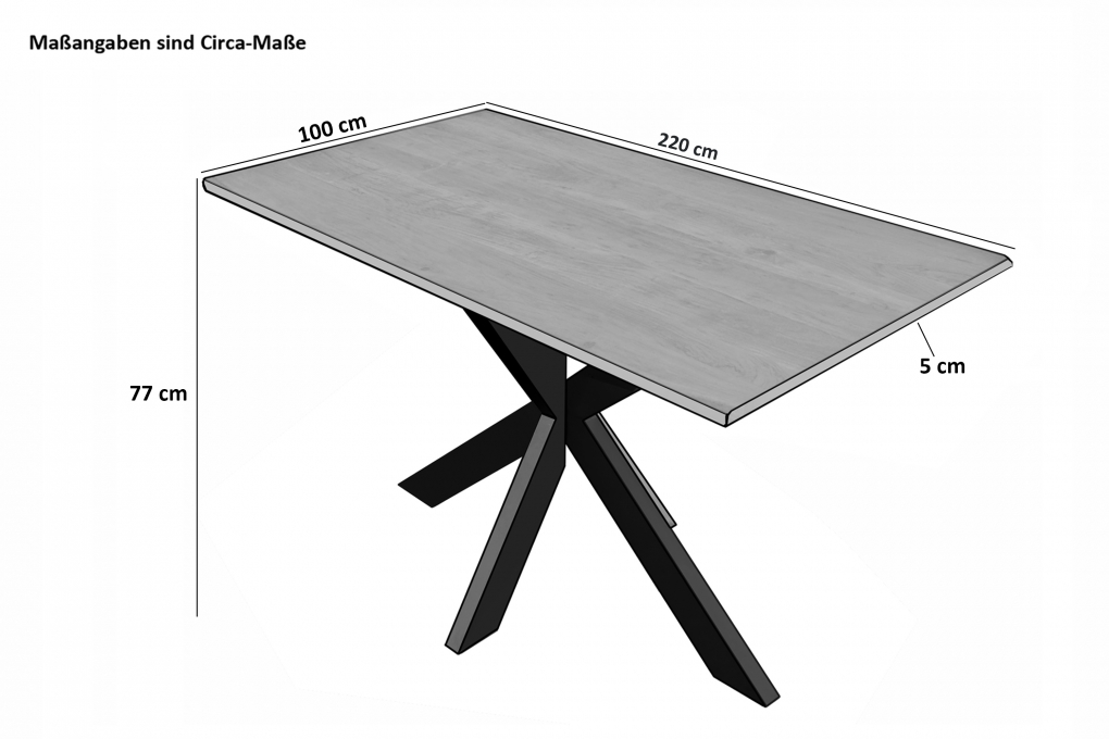 Esstisch Baumkante massiv Akazie Natur 220 x 100 Spider-Gestell silber TIM itemprop=