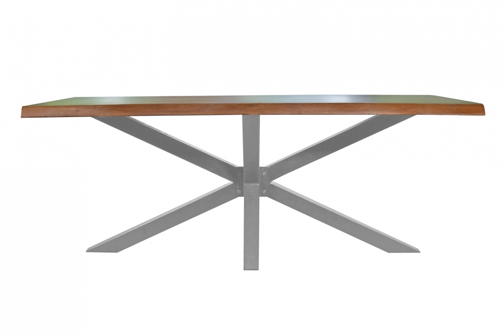 Esstisch Baumkante massiv Akazie Nussbaum 180 x 90 Spider-Gestell silber TIM itemprop=