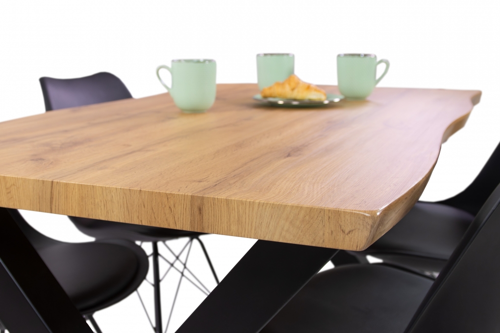 Esstisch Baumkante Holz-Optik Wildeiche 120 x 80 X-Gestell schwarz JOSY itemprop=
