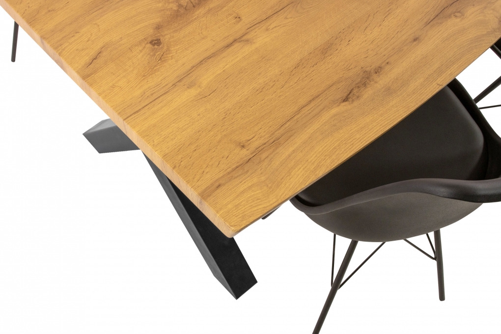 Esstisch Baumkante Holz-Optik Wildeiche 220 x 100 X-Gestell schwarz JOSY itemprop=