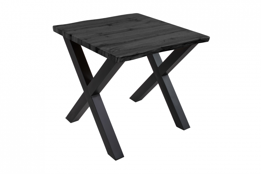 Esstisch Baumkante Holz-Optik Grau 80 x 80 X-Gestell schwarz JOSY itemprop=