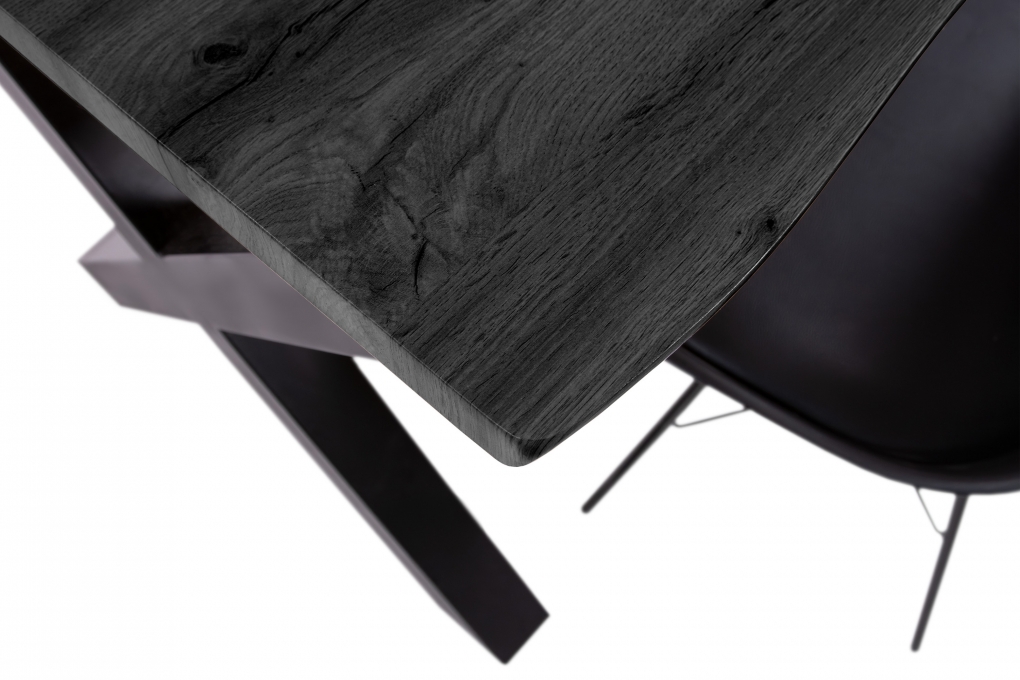 Esstisch Baumkante Holz-Optik Grau 80 x 80 X-Gestell schwarz JOSY itemprop=