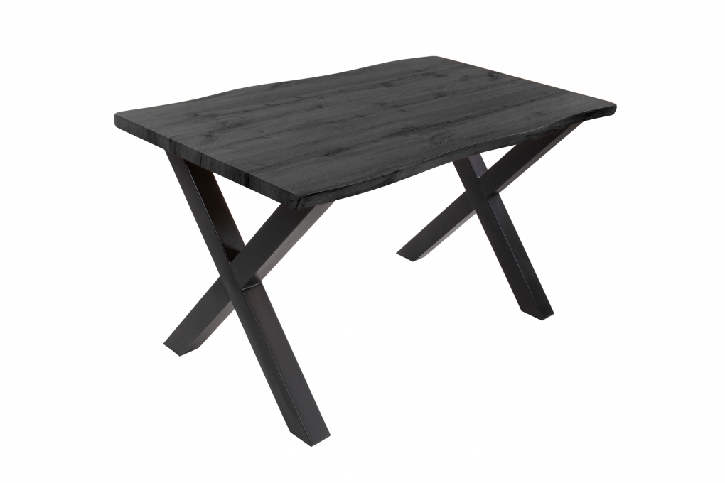 Esstisch Baumkante Holz-Optik Grau 120 x 80 X-Gestell schwarz JOSY itemprop=