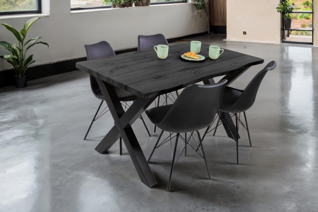 Esstisch Baumkante Holz-Optik Grau 120 x 80 X-Gestell schwarz JOSY itemprop=
