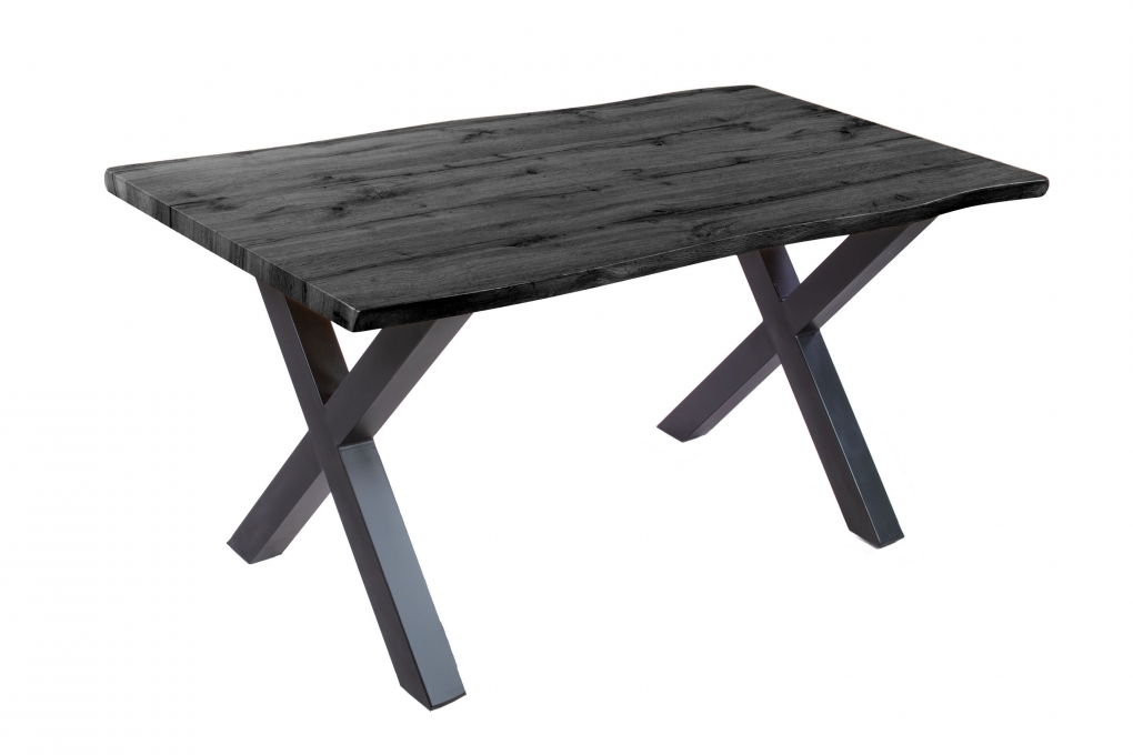 Esstisch Baumkante Holz-Optik Grau 160 x 85 X-Gestell schwarz JOSY itemprop=