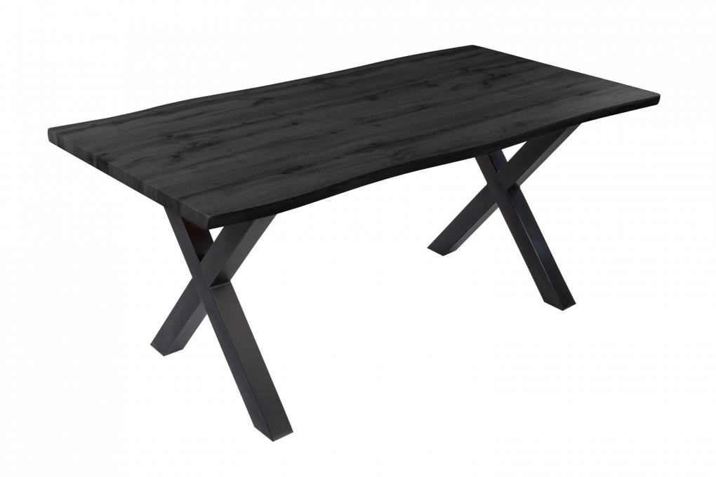 Esstisch Baumkante Holz-Optik Grau 180 x 90 X-Gestell schwarz JOSY itemprop=