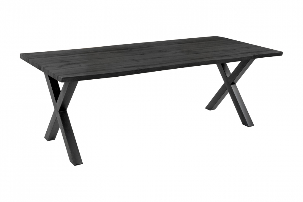 Esstisch Baumkante Holz-Optik Grau 220 x 100 X-Gestell schwarz JOSY itemprop=
