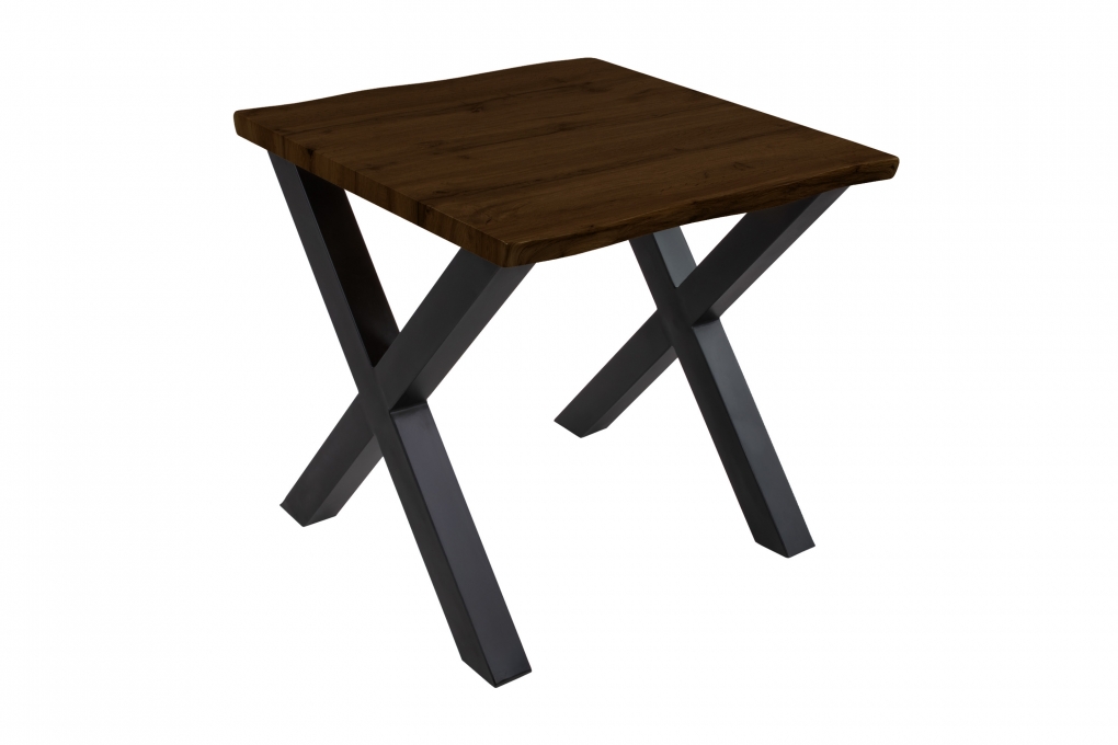 Esstisch Baumkante Holz-Optik Nussbaum 80 x 80 X-Gestell schwarz JOSY itemprop=