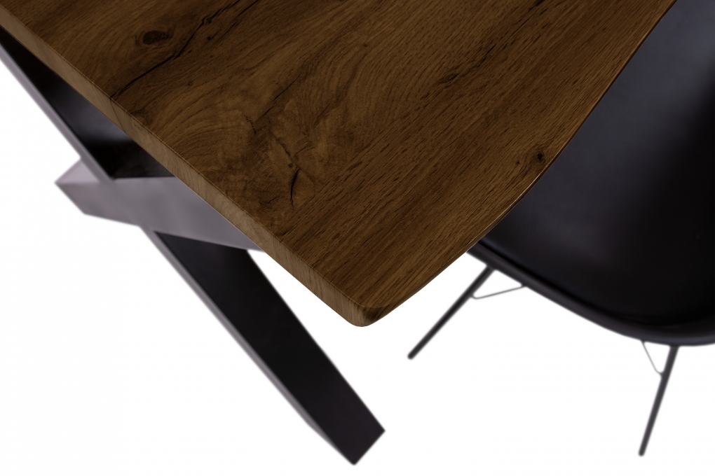 Esstisch Baumkante Holz-Optik Nussbaum 80 x 80 X-Gestell schwarz JOSY itemprop=