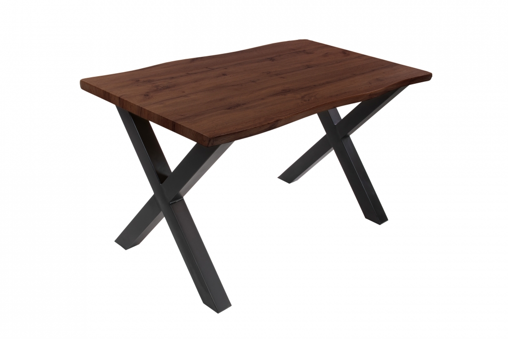 Esstisch Baumkante Holz-Optik Nussbaum 120 x 80 X-Gestell schwarz JOSY itemprop=