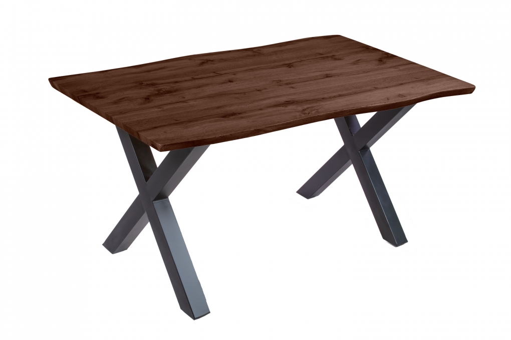 Esstisch Baumkante Holz-Optik Nussbaum 160 x 85 X-Gestell schwarz JOSY itemprop=