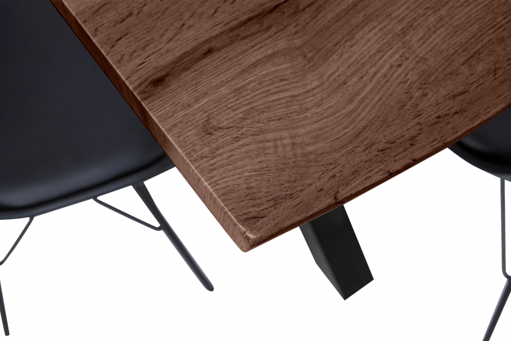 Esstisch Baumkante Holz-Optik Nussbaum 200 x 100 X-Gestell schwarz JOSY itemprop=