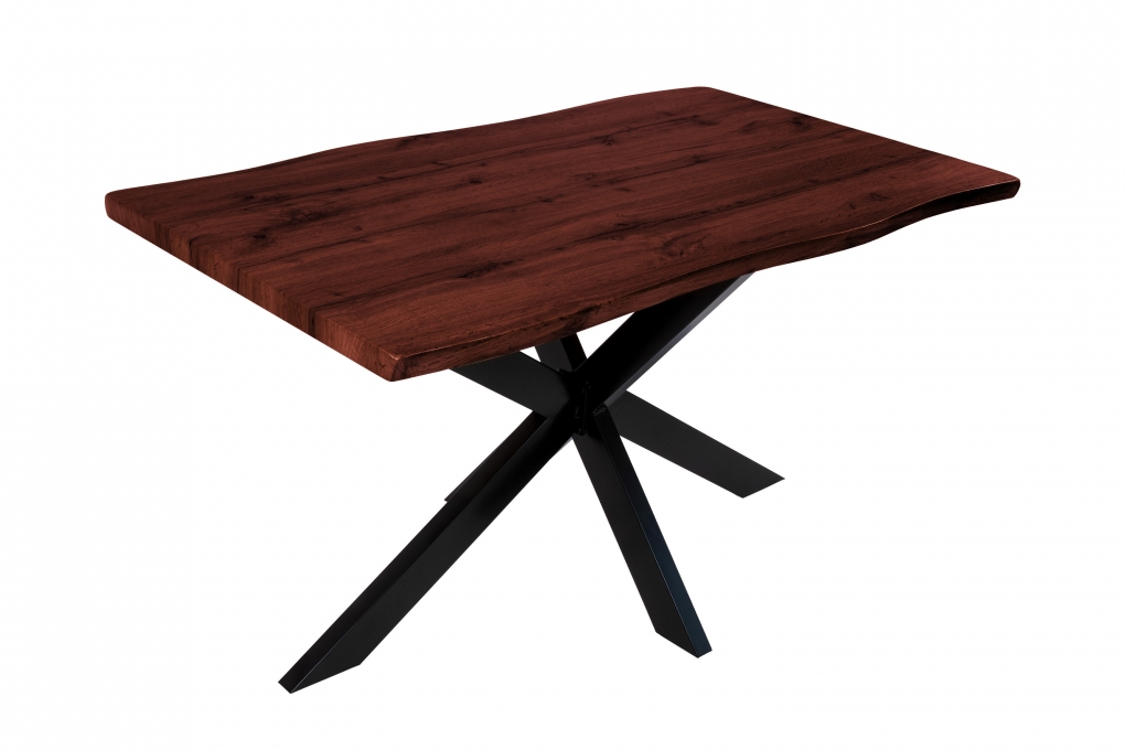 Esstisch Baumkante Holz-Optik Nussbaum 140 x 80 Spider-Gestell schwarz JOSY itemprop=