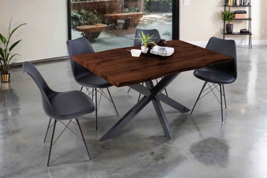 Esstisch Baumkante Holz-Optik Nussbaum 140 x 80 Spider-Gestell schwarz JOSY itemprop=
