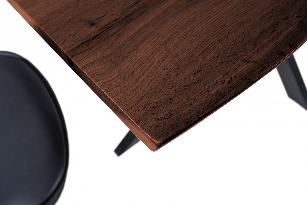 Esstisch Baumkante Holz-Optik Nussbaum 140 x 80 Spider-Gestell schwarz JOSY itemprop=