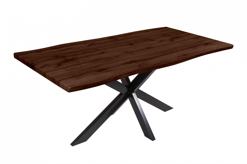Esstisch Baumkante Holz-Optik Nussbaum 180 x 90 Spider-Gestell schwarz JOSY itemprop=