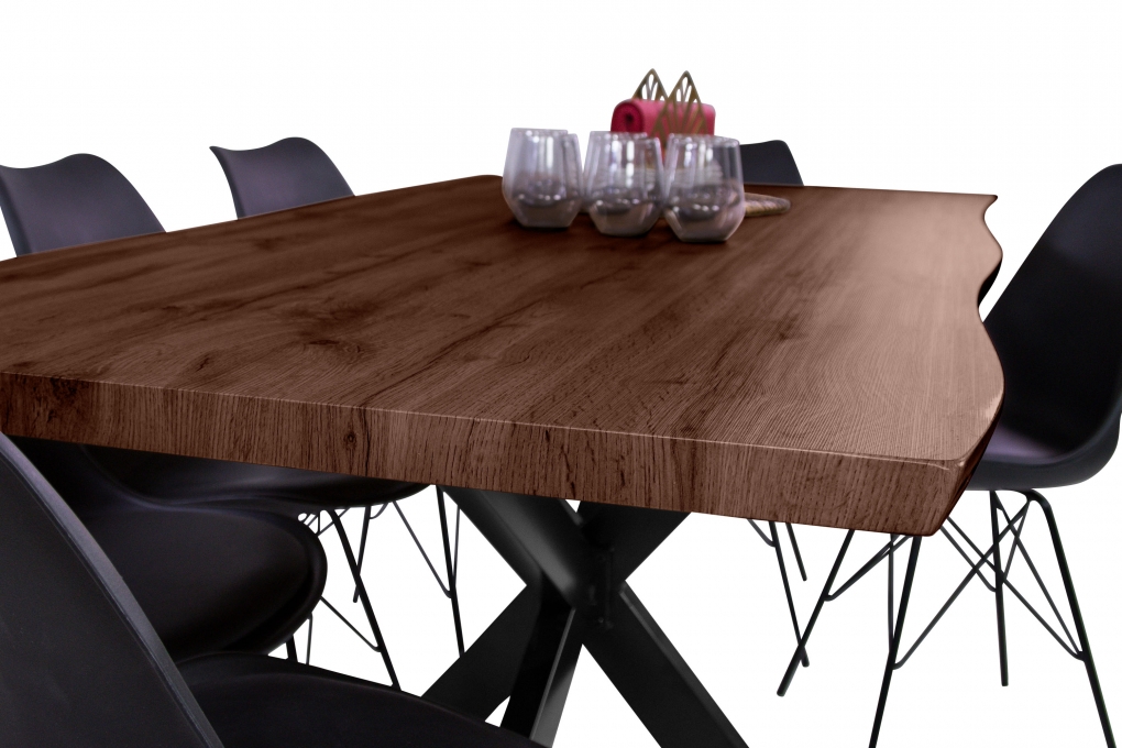 Esstisch Baumkante Holz-Optik Nussbaum 180 x 90 Spider-Gestell schwarz JOSY itemprop=