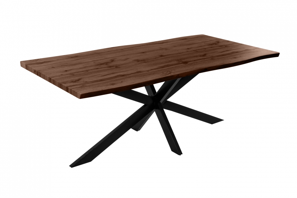 Esstisch Baumkante Holz-Optik Nussbaum 200 x 100 Spider-Gestell schwarz JOSY itemprop=