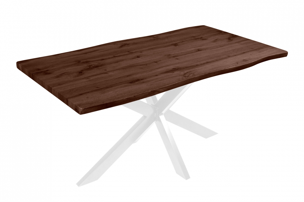 Esstisch Baumkante Holz Nussbaum-Optik 160 x 85 Spider-Gestell weiß JOSY itemprop=