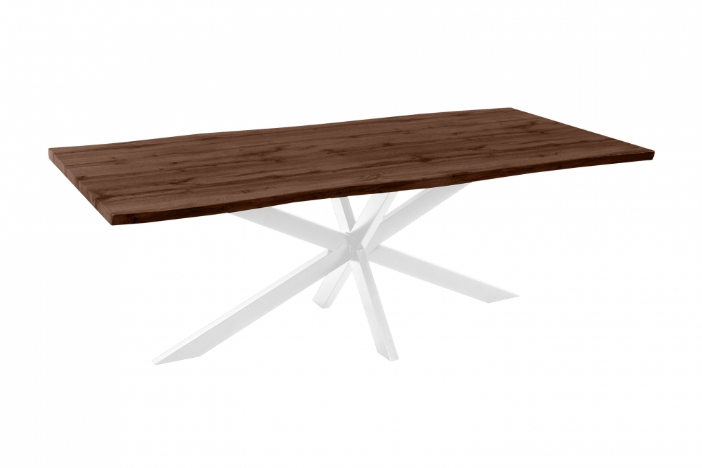 Esstisch Baumkante Holz-Optik Nussbaum 220 x 100 Spider-Gestell weiß JOSY itemprop=