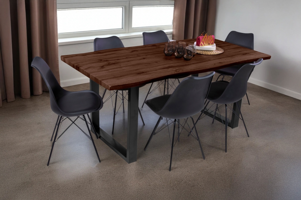 Esstisch Baumkante Holz-Optik Nussbaum 180 x 90 U-Gestell schwarz JOSY itemprop=